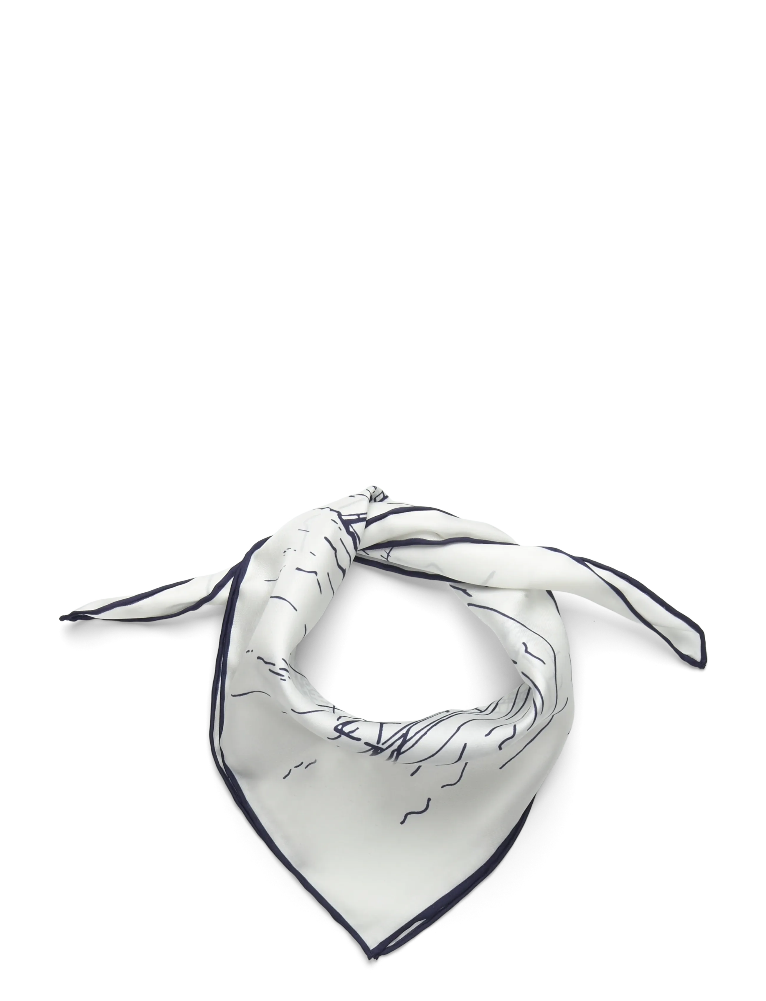 Landscape-Print Silk Square Scarf - NAVY