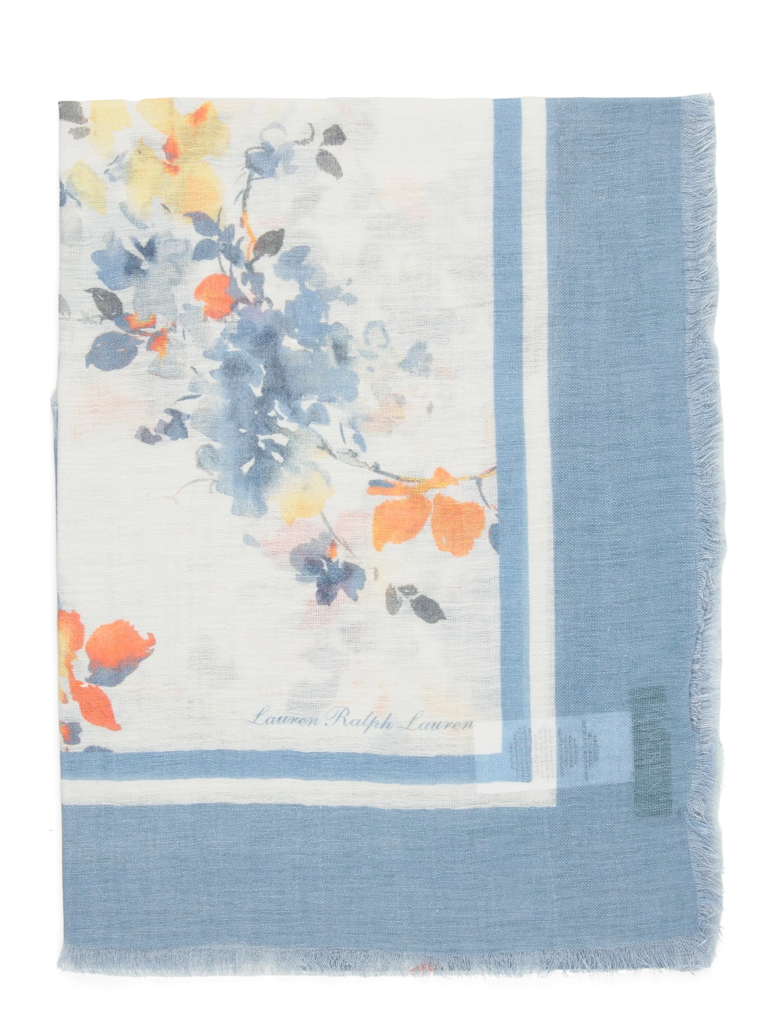 Lauren Ralph Lauren - Floral Linen-Cotton Square Scarf - tynde tørklæder - white - 1