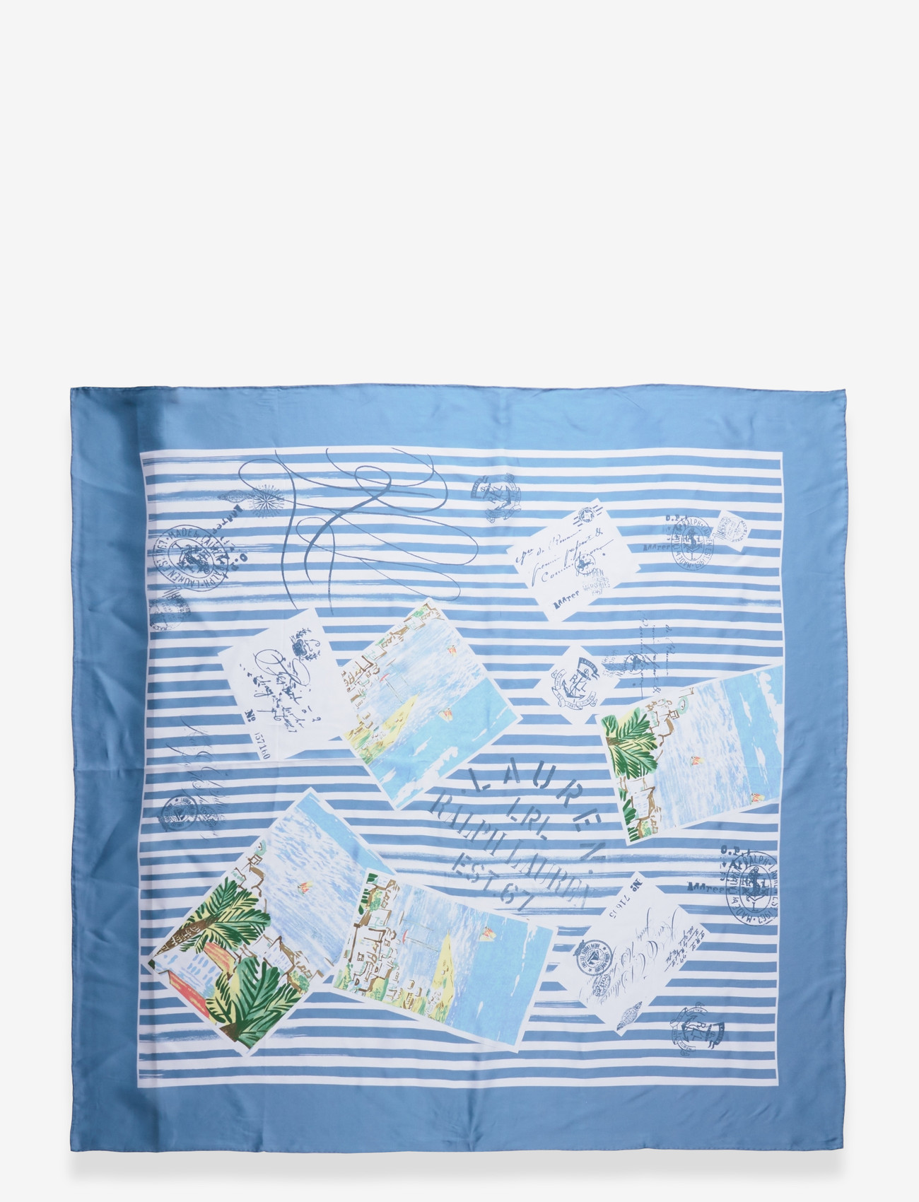 Lauren Ralph Lauren - Striped Postcard-Print Silk Square Scarf - tynde tørklæder - blue note - 1