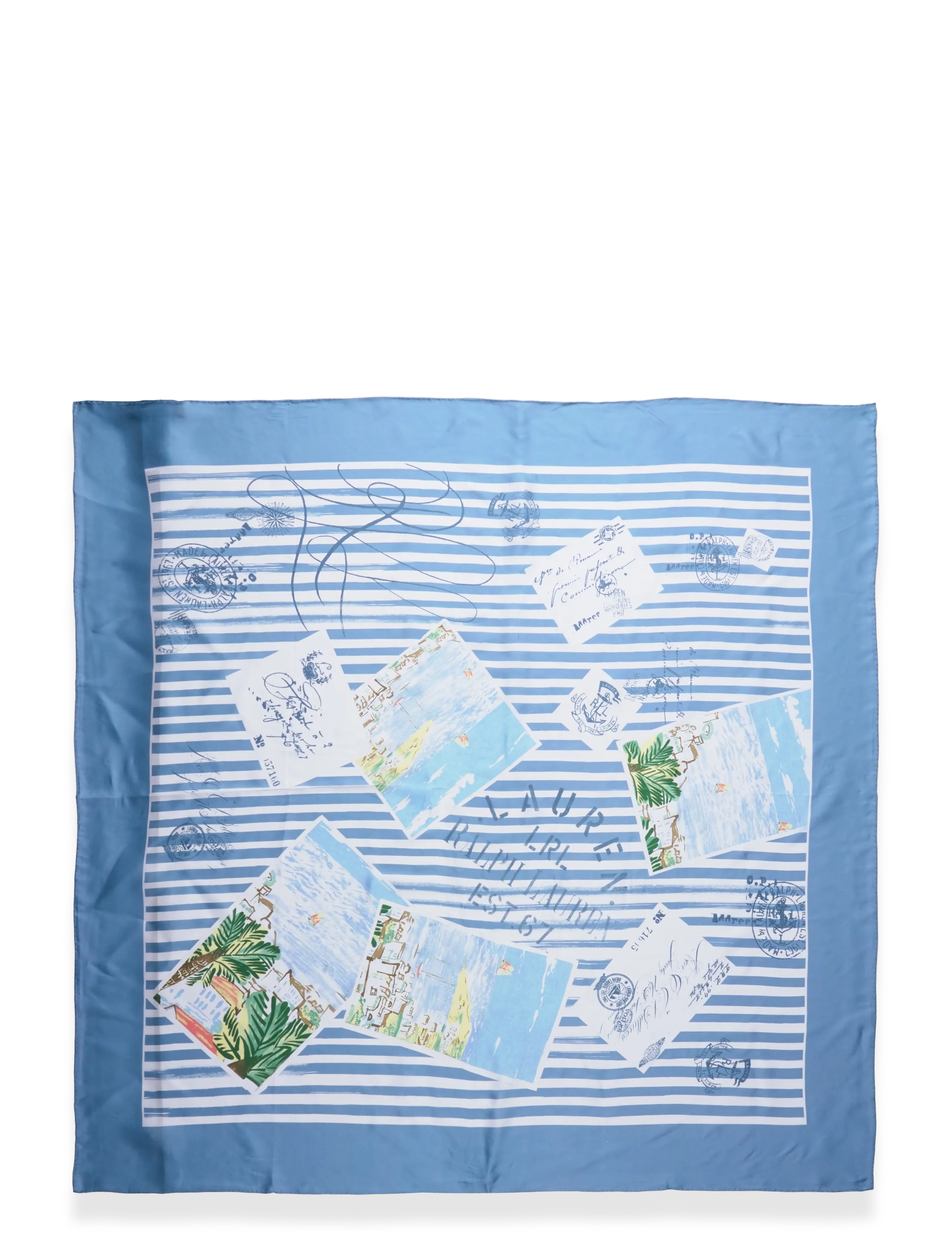 Lauren Ralph Lauren - Striped Postcard-Print Silk Square Scarf - lightweight scarves - blue note - 1