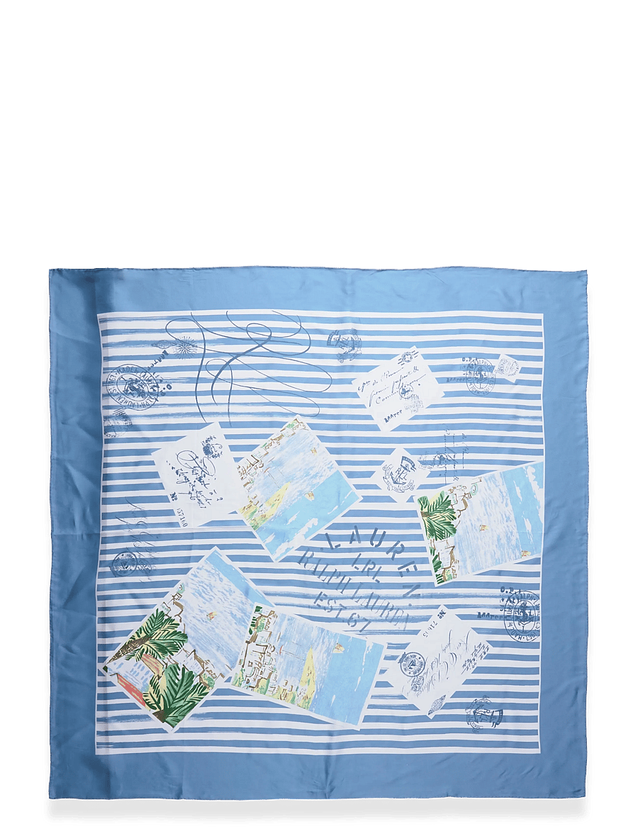 Lauren Ralph Lauren - Striped Postcard-Print Silk Square Scarf - dunne sjaals - blue note - 1
