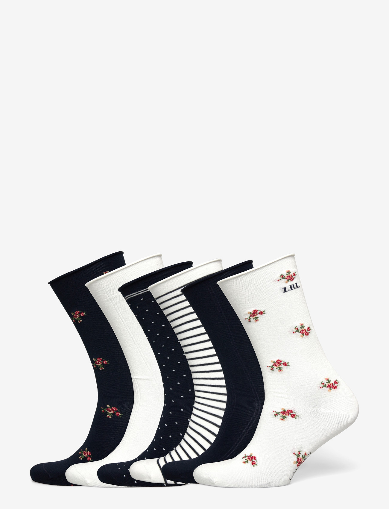 Lauren Ralph Lauren - Floral & Striped Roll-Top Sock 6-Pack - crew-socken - ivroy/navy - 0