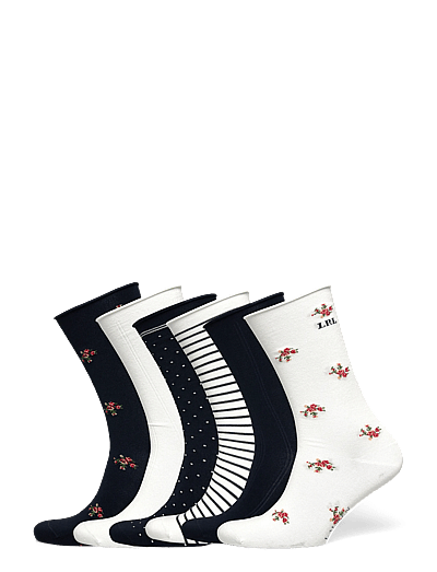 Lauren Ralph Lauren Floral & Striped Roll-Top Sock 6-Pack - Underkläder - IVROY/NAVY / navy