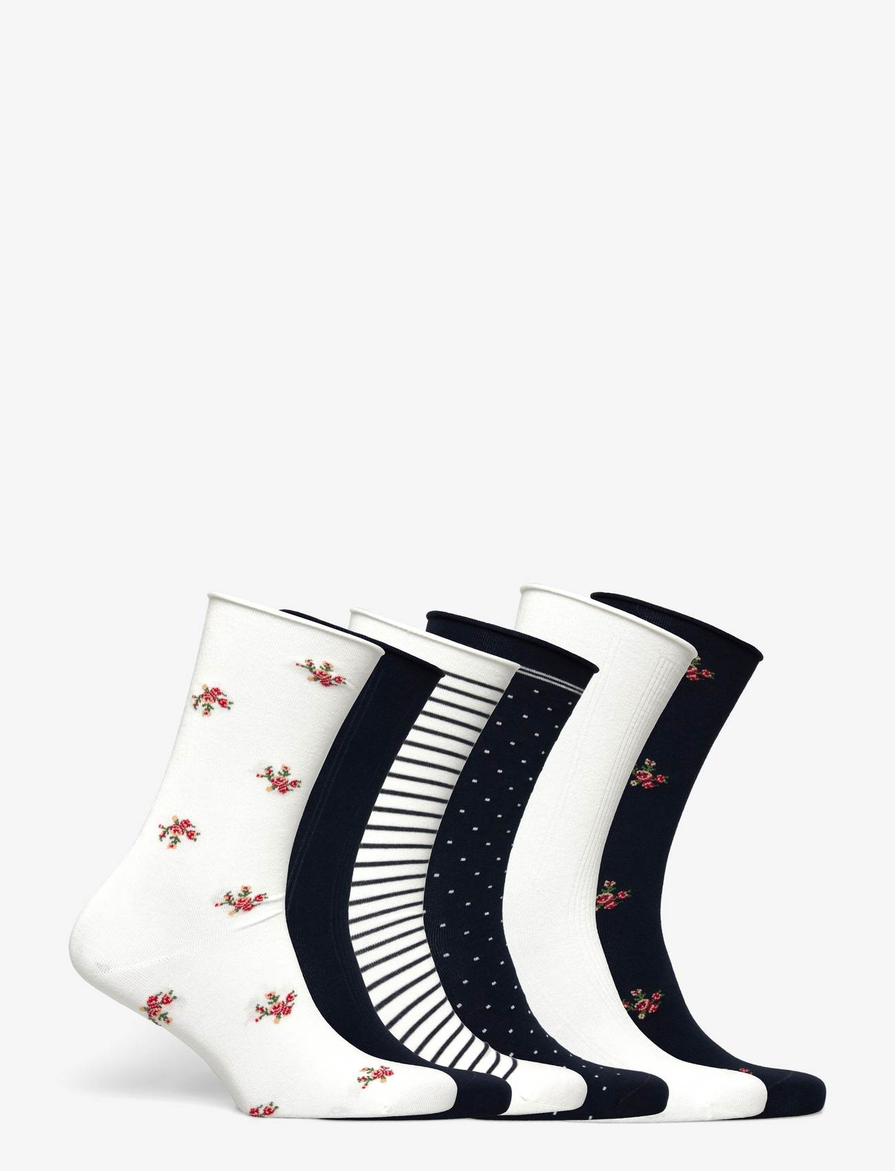 Lauren Ralph Lauren - Floral & Striped Roll-Top Sock 6-Pack - crew-socken - ivroy/navy - 1
