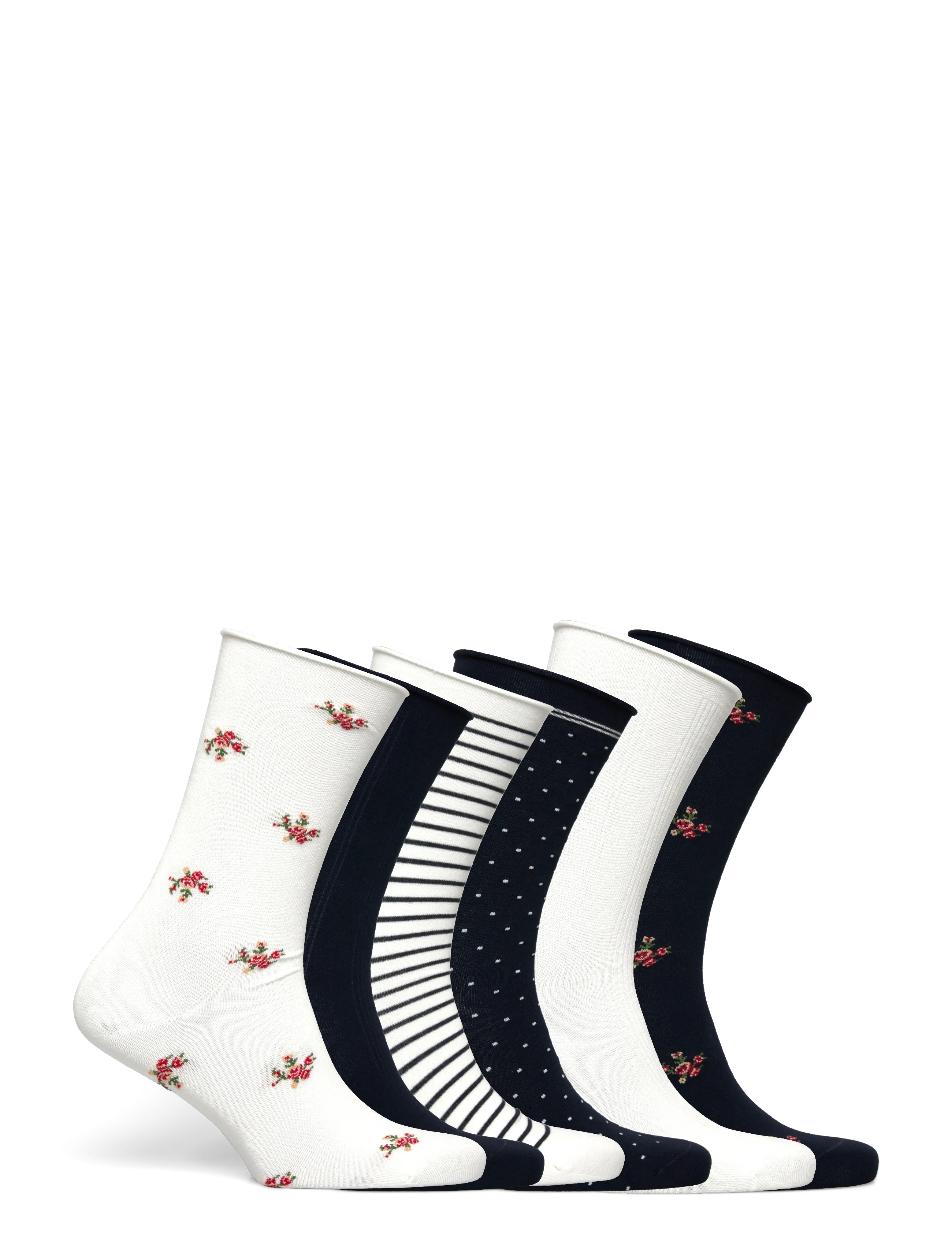 Lauren Ralph Lauren - Floral & Striped Roll-Top Sock 6-Pack - almindelige strømper - ivroy/navy - 1