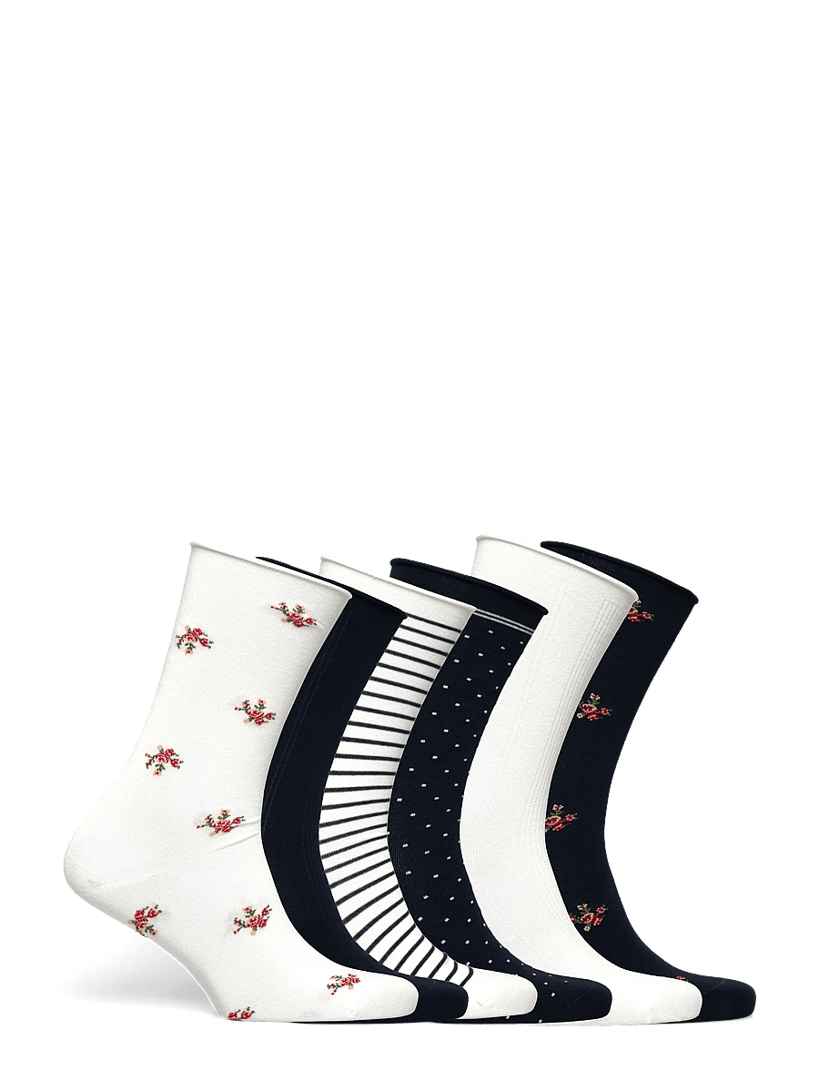 Lauren Ralph Lauren - Floral & Striped Roll-Top Sock 6-Pack - almindelige strømper - ivroy/navy - 1