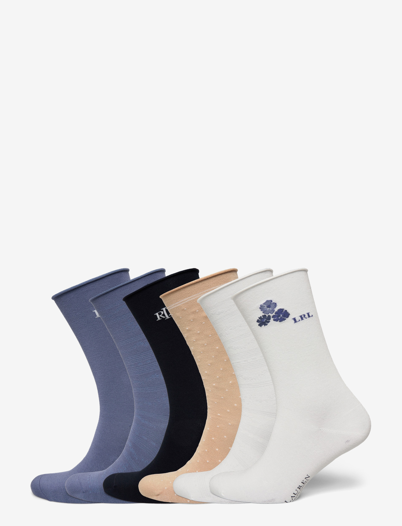Lauren Ralph Lauren - Floral & Logo Roll-Top Sock 6-Pack - crew-socken - ivory/blue/tan/na - 0