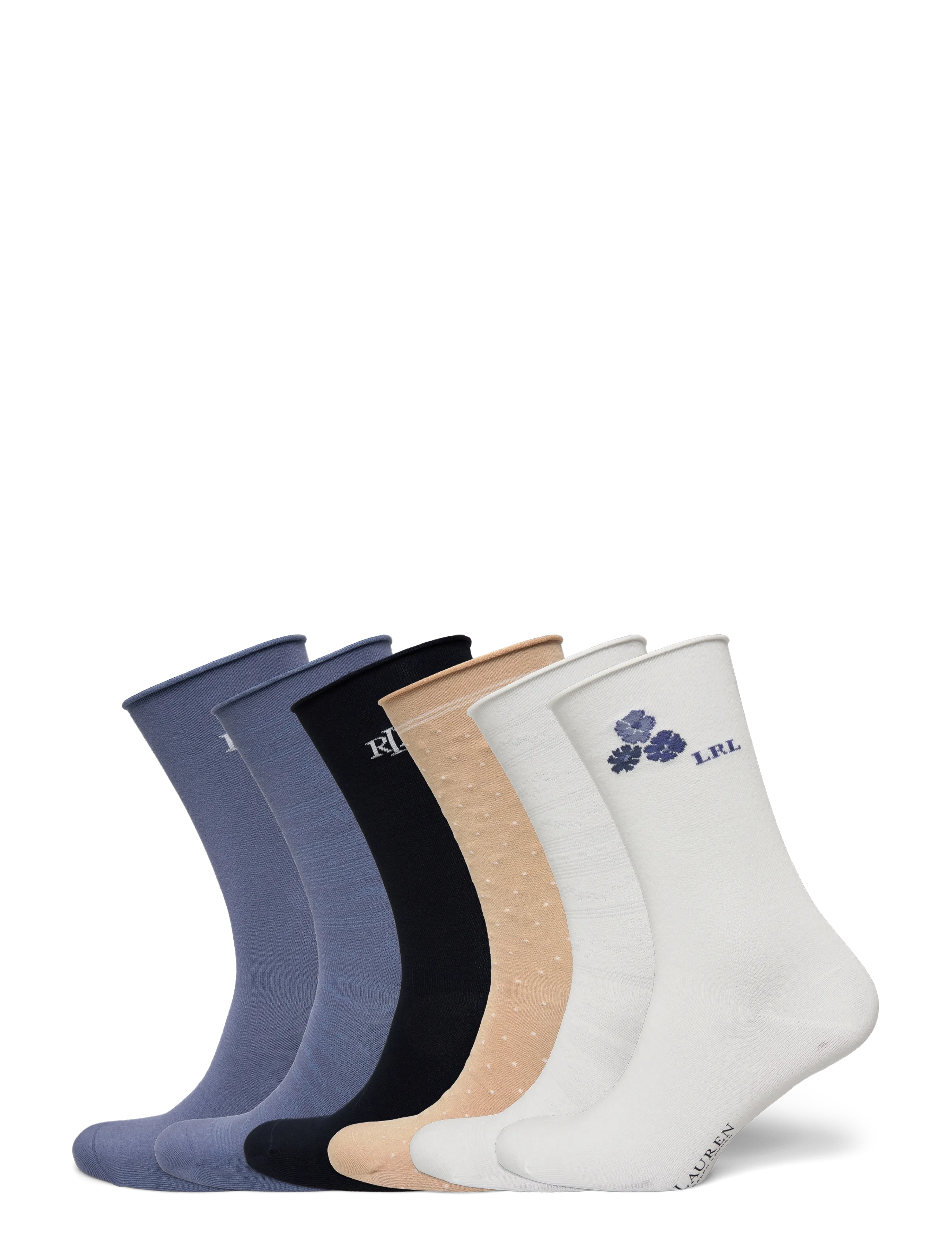 Lauren Ralph Lauren Floral & Logo Roll-Top Sock 6-Pack - Unterwäsche - IVORY/BLUE/TAN/NA / white