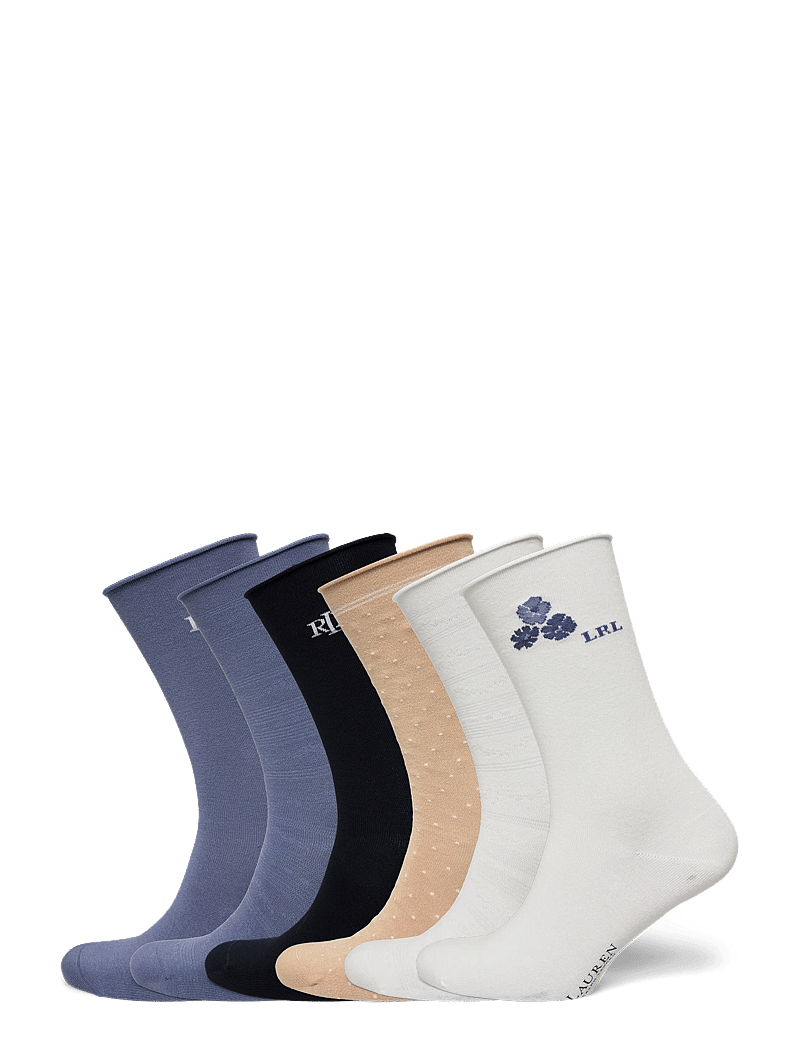 Lauren Ralph Lauren - Floral & Logo Roll-Top Sock 6-Pack - chaussettes - ivory/blue/tan/na - 0