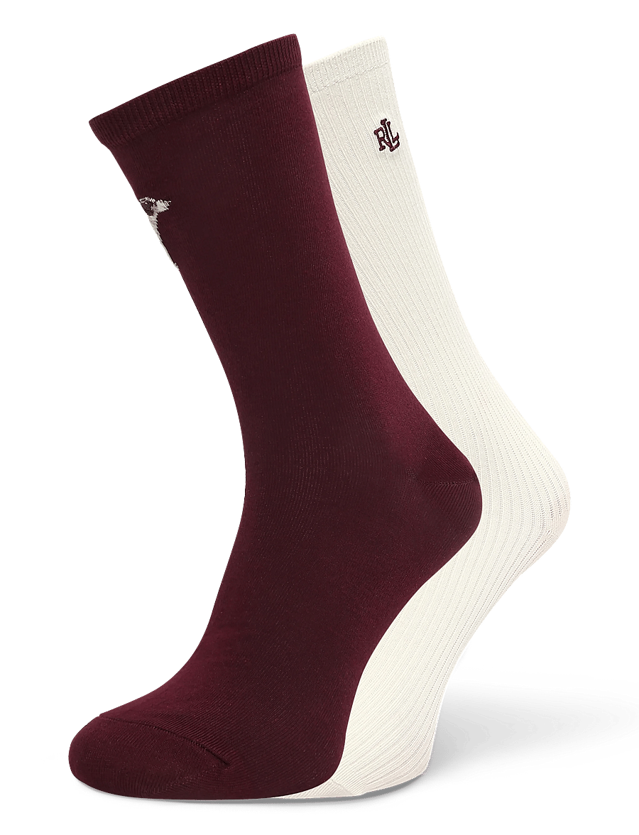 Lauren Ralph Lauren - Dog & Logo Cotton-Blend Crew Sock 2-Pack - normale socken - wine ivory - 0