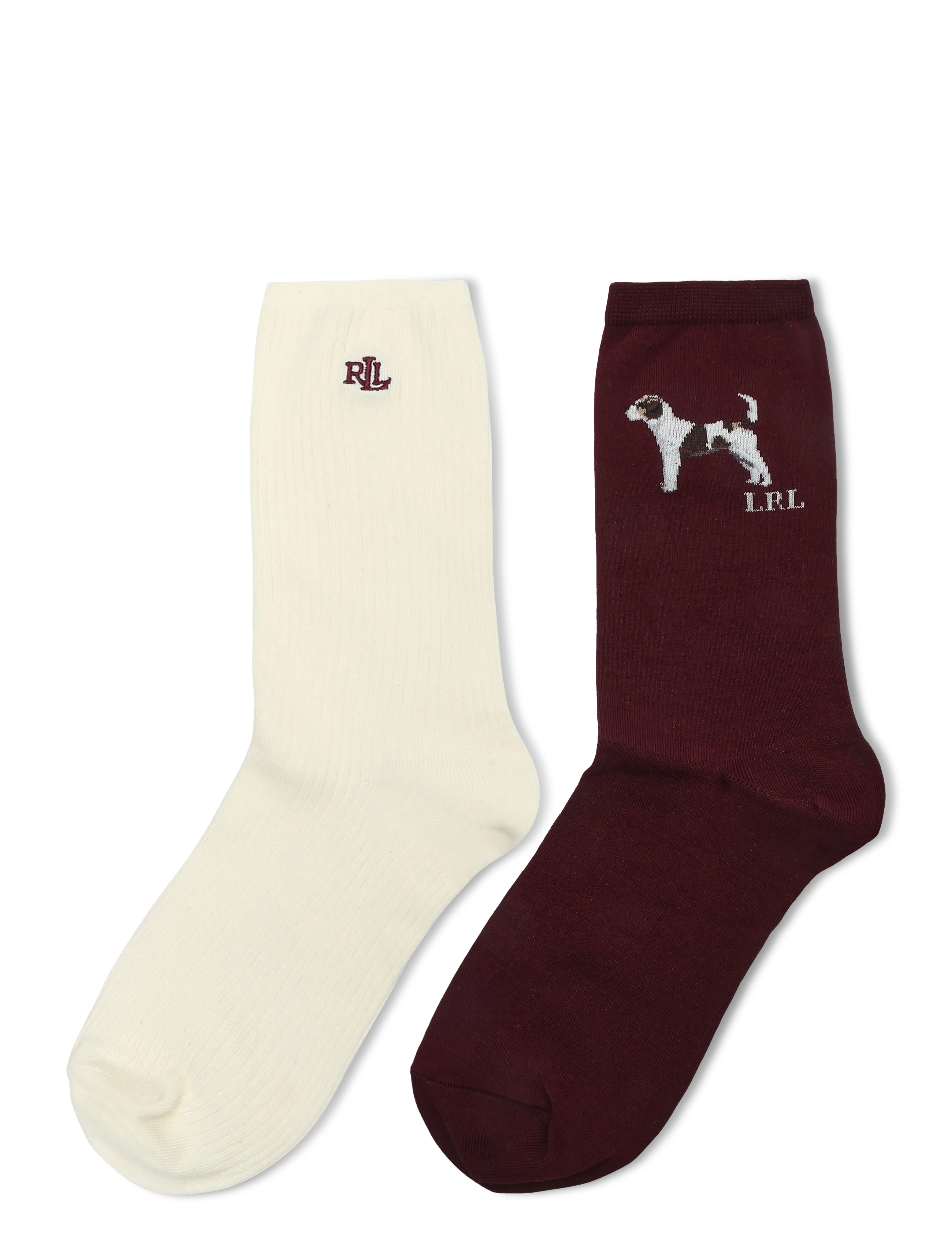 Lauren Ralph Lauren - Strumpor med hundmotiv och logga, 2-pack - wine ivory - 1