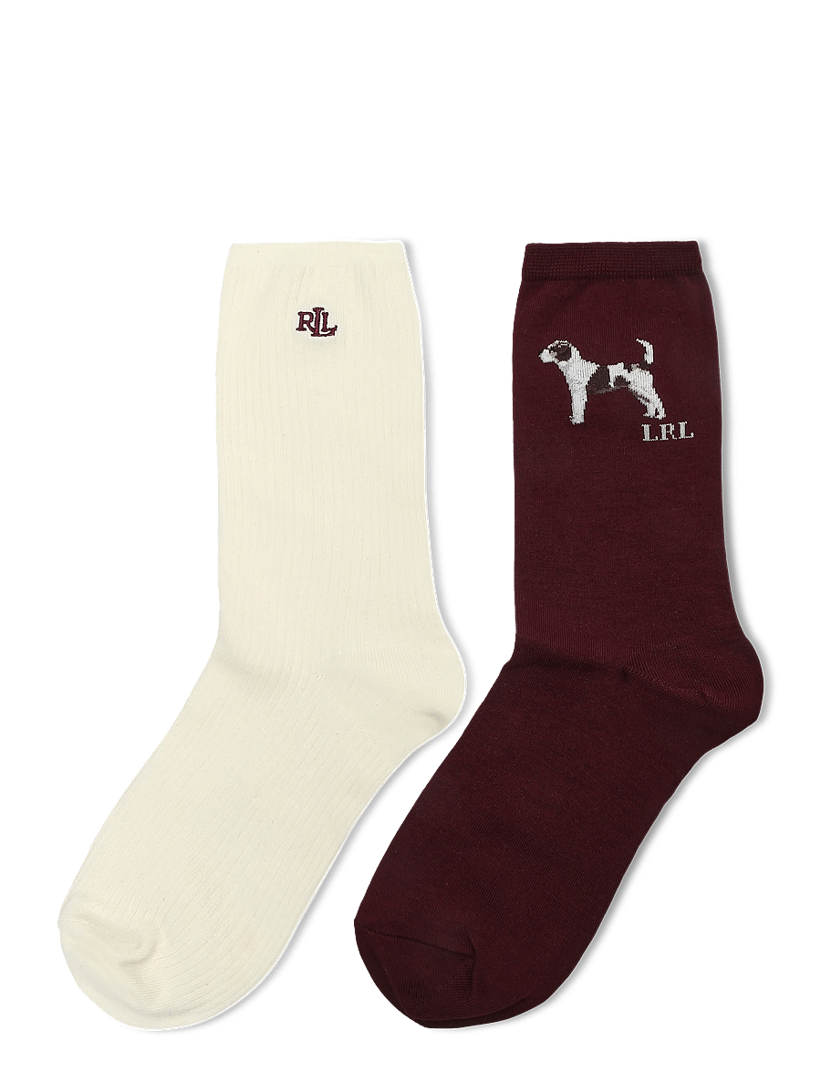 Lauren Ralph Lauren - Dog & Logo Cotton-Blend Crew Sock 2-Pack - normale socken - wine ivory - 1