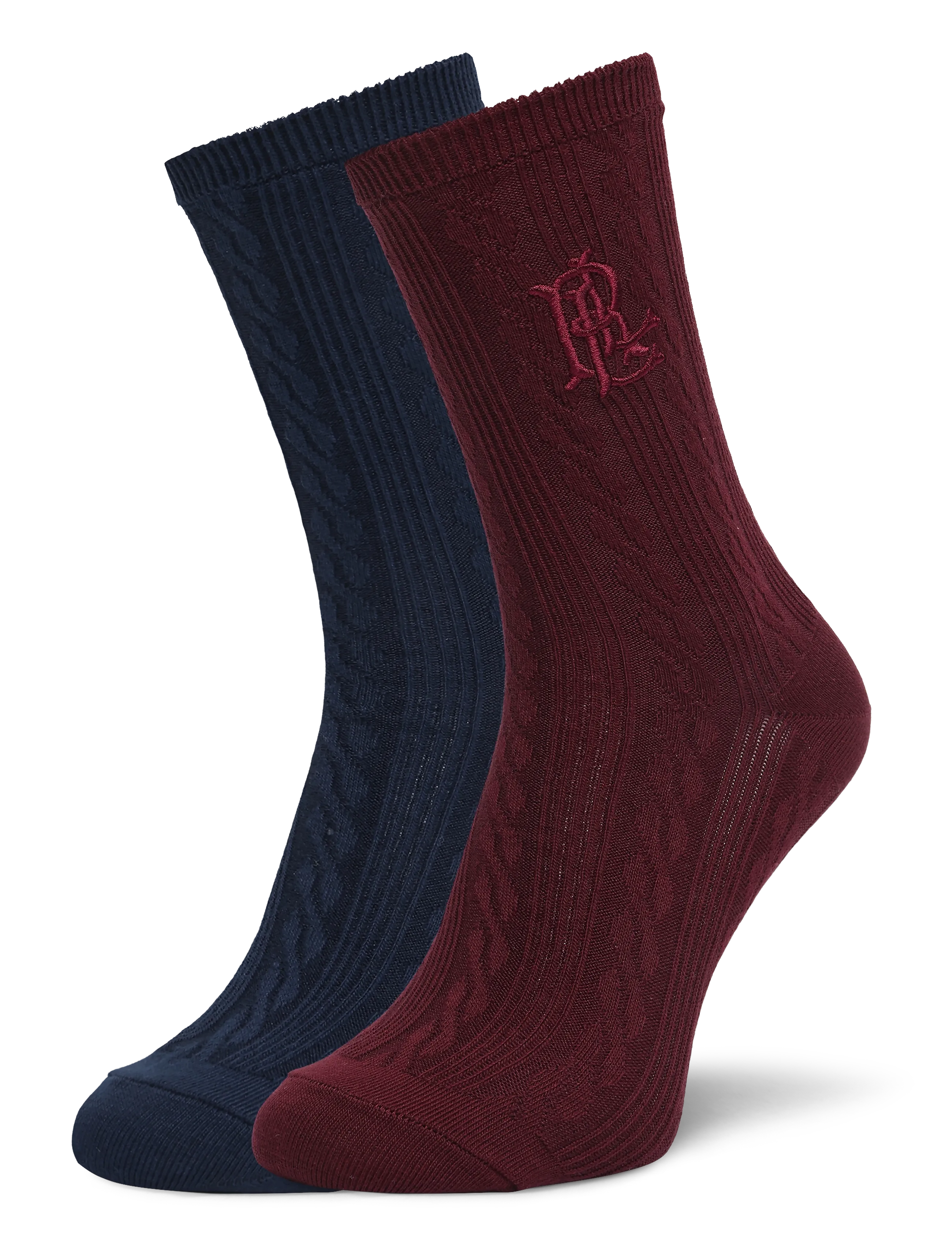 Lauren Ralph Lauren Kabelstickade strumpor i bomull, 2-pack - Underkläder - WINE NAVY / burgundy