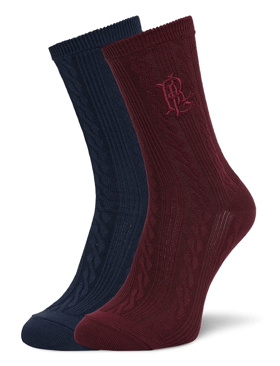 Lauren Ralph Lauren - Logo Cable Cotton-Blend Crew Sock 2-Pack - normale socken - wine navy - 0