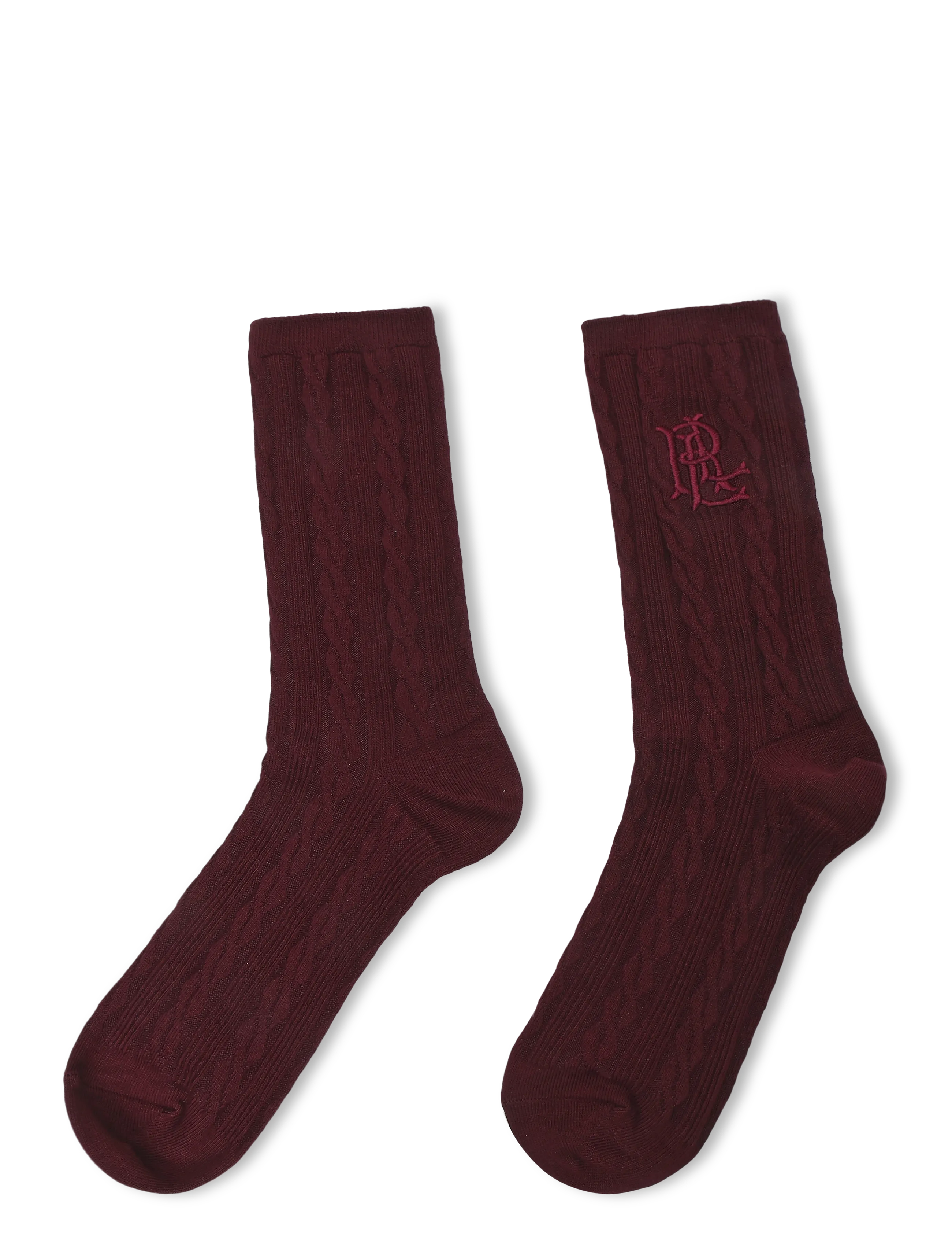 Lauren Ralph Lauren - Kabelstickade strumpor i bomull, 2-pack - wine navy - 1