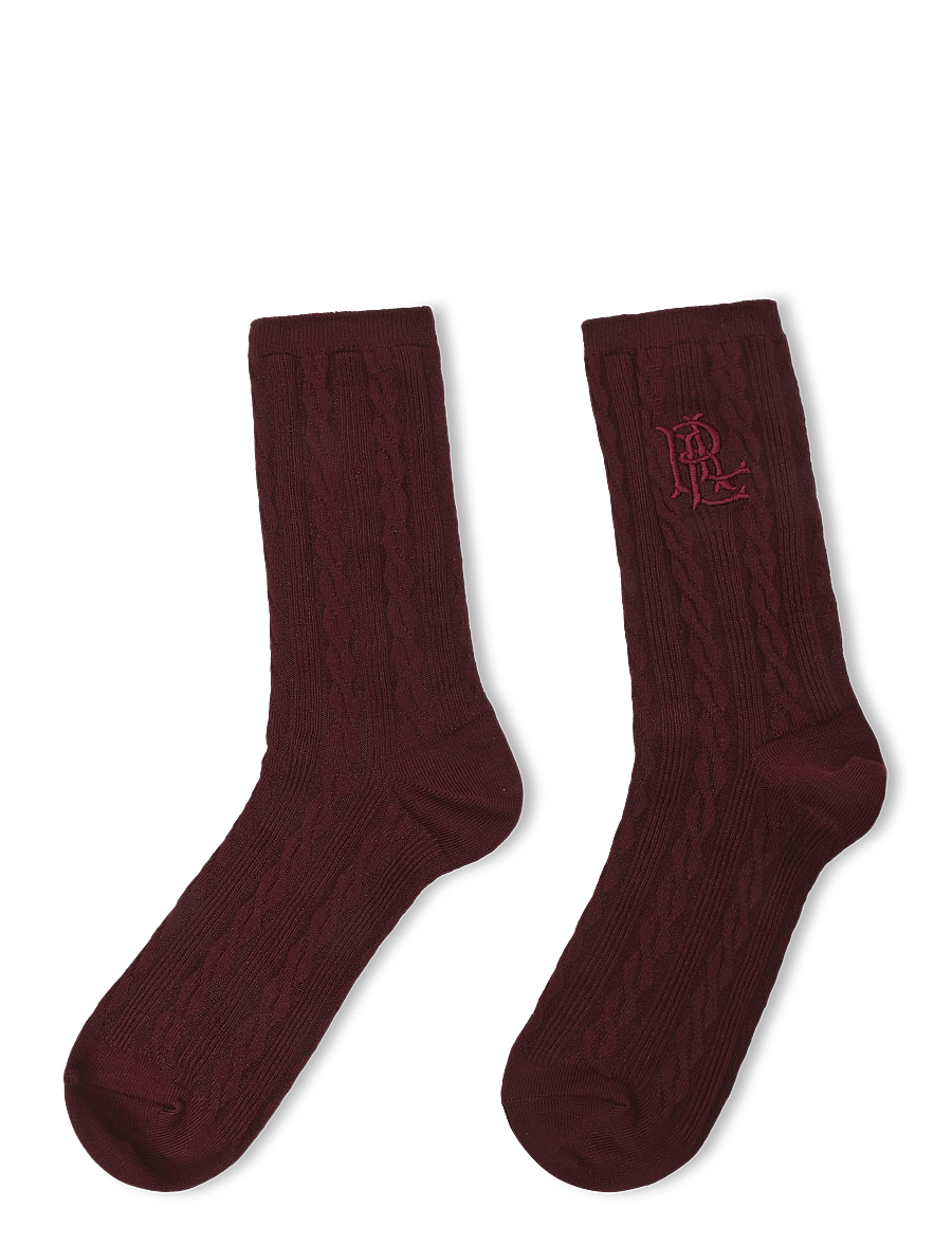 Lauren Ralph Lauren - Logo Cable Cotton-Blend Crew Sock 2-Pack - normale socken - wine navy - 1