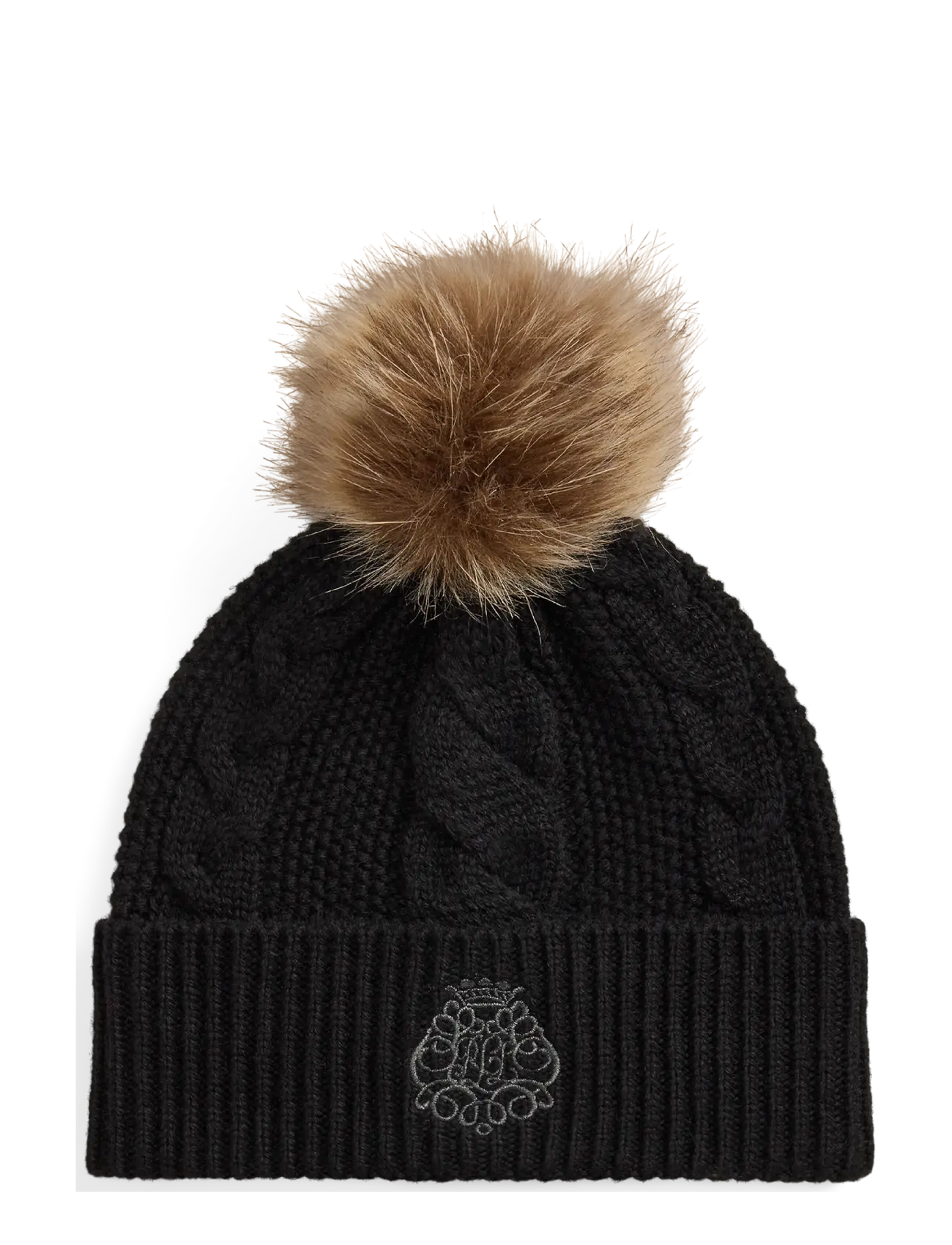 Lauren Ralph Lauren Embroidered-Crest Pom-Pom Cable Beanie - Accessoarer - BLACK / black