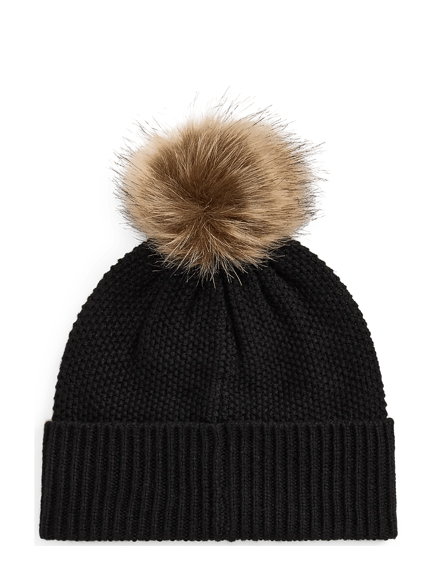 Lauren Ralph Lauren - Embroidered-Crest Pom-Pom Cable Beanie - mössor - black - 1
