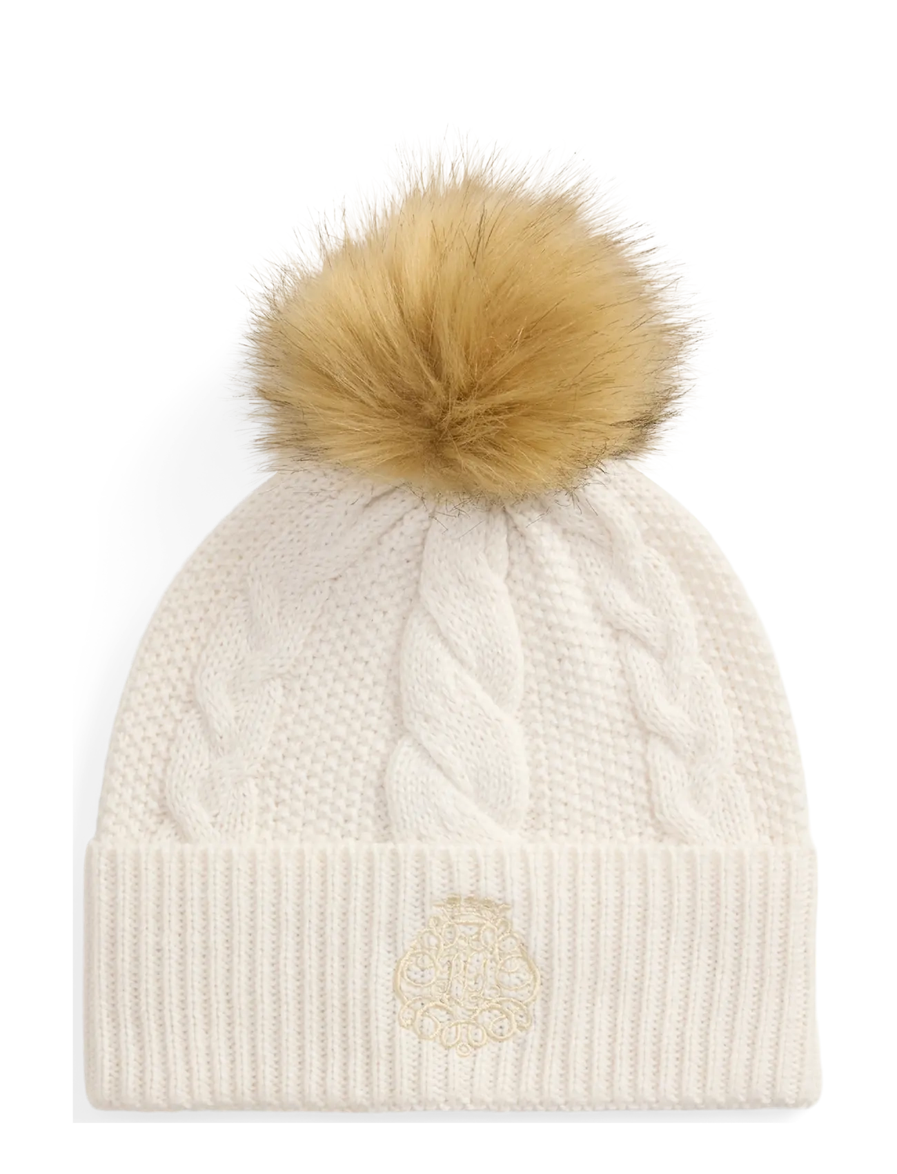 Lauren Ralph Lauren Embroidered-Crest Pom-Pom Cable Beanie - Accessoarer - CREAM / cream