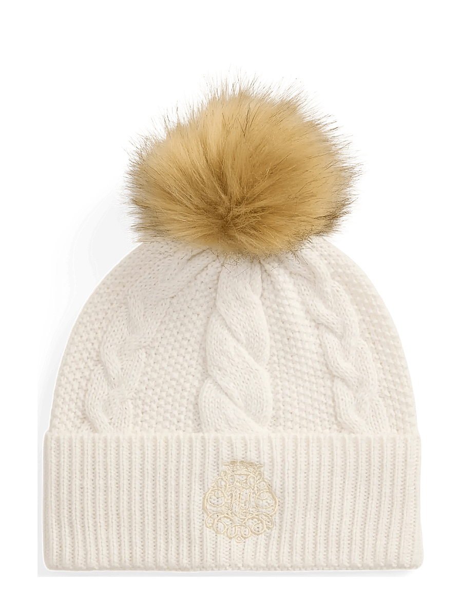 Lauren Ralph Lauren - Embroidered-Crest Pom-Pom Cable Beanie - mössor - cream - 0