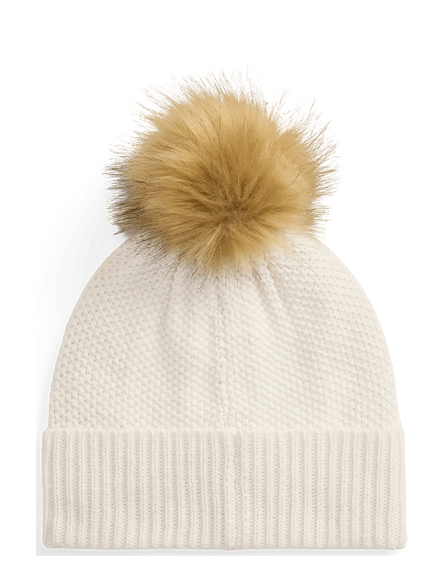 Lauren Ralph Lauren - Embroidered-Crest Pom-Pom Cable Beanie - mössor - cream - 1