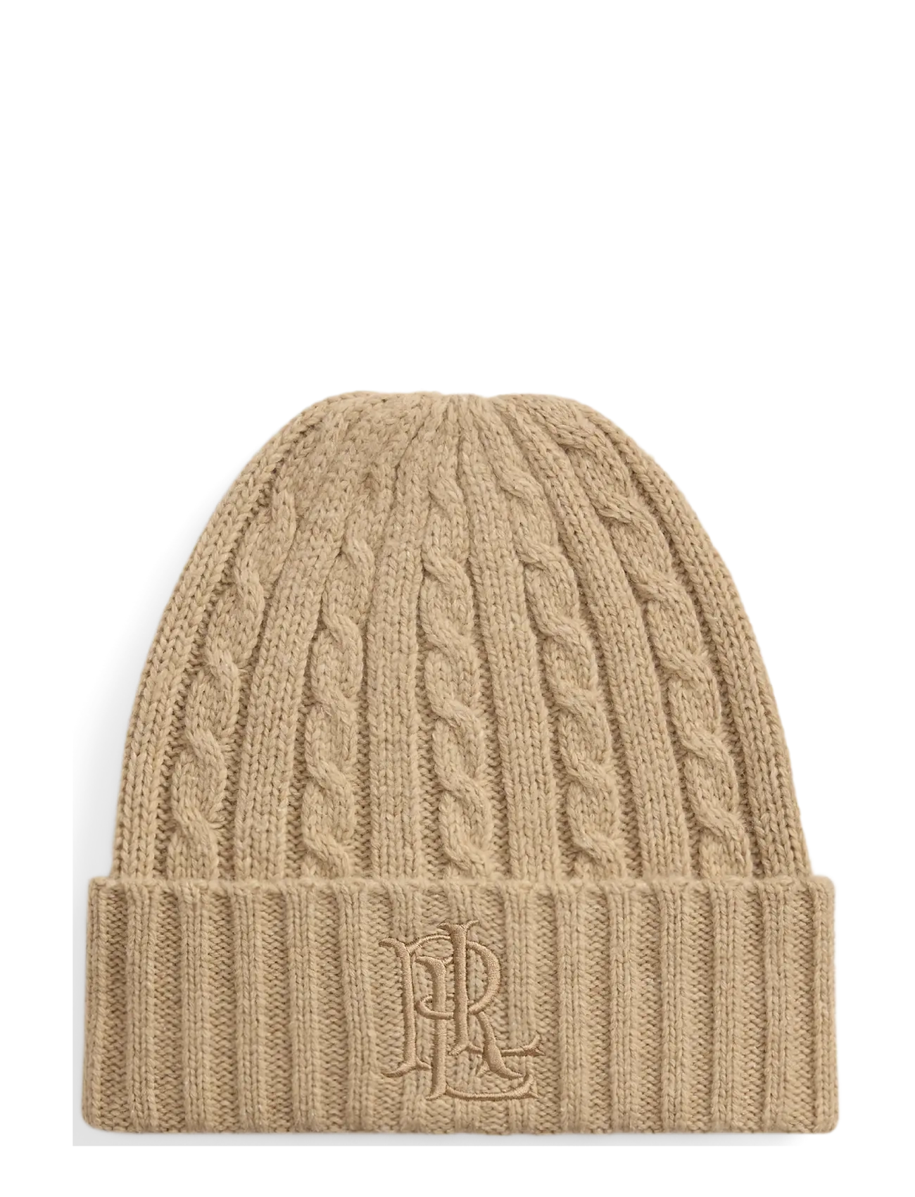 Lauren Ralph Lauren Embroidered-Logo Cable-Knit Beanie - Autumn/Winter 2026 - BIRCH TAN / beige