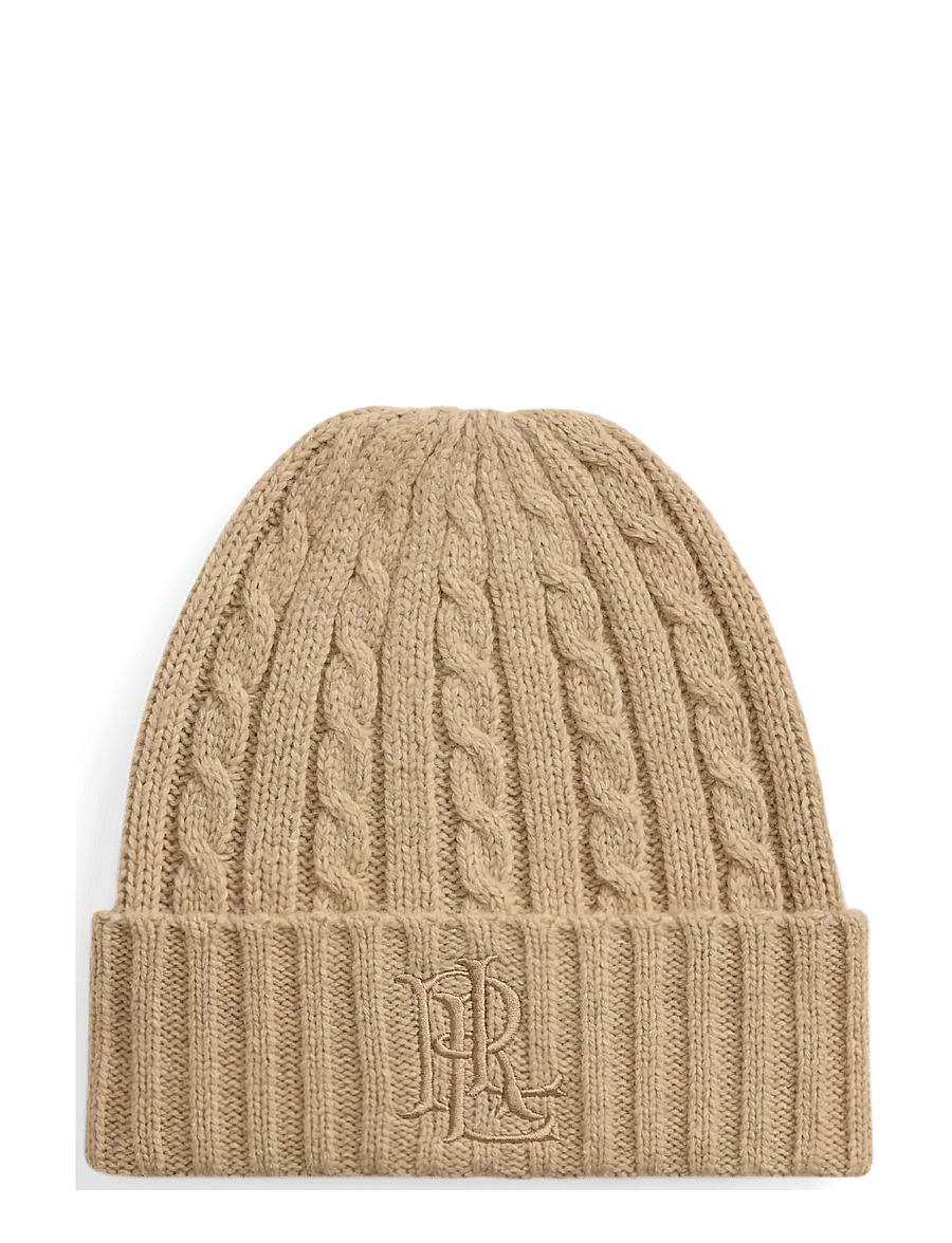 Lauren Ralph Lauren - Embroidered-Logo Cable-Knit Beanie - beanies - birch tan - 0