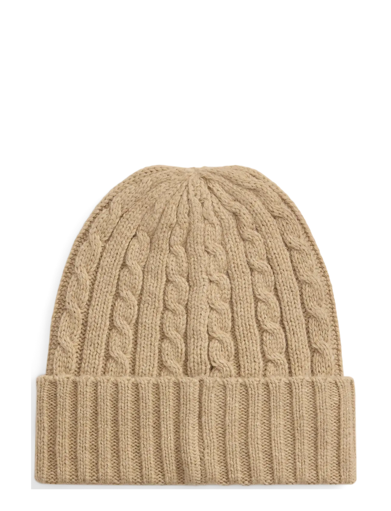 Lauren Ralph Lauren - Embroidered-Logo Cable-Knit Beanie - beanies - birch tan - 1