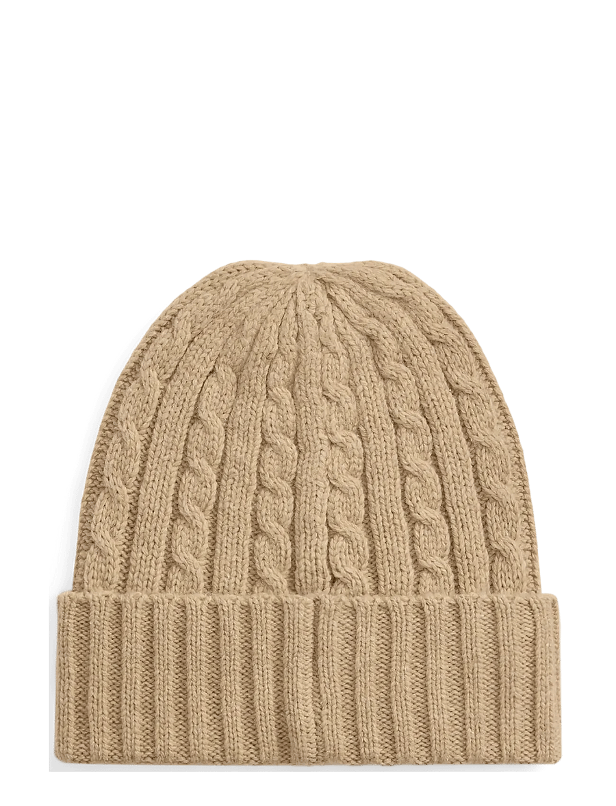 Lauren Ralph Lauren - Embroidered-Logo Cable-Knit Beanie - beanies - birch tan - 1