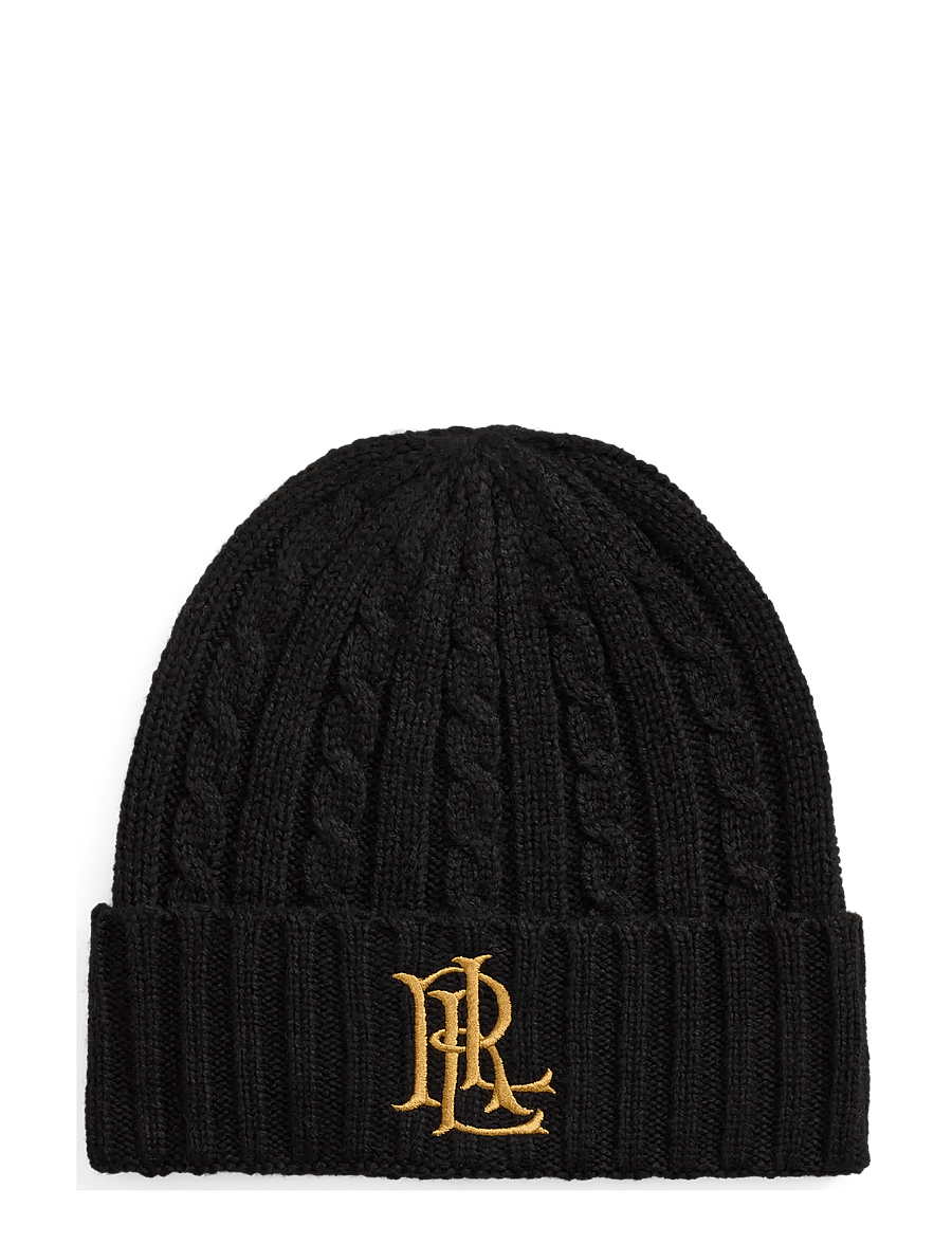 Lauren Ralph Lauren - Embroidered-Logo Cable-Knit Beanie - mössor - black - 0