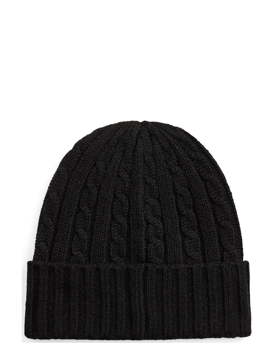 Lauren Ralph Lauren - Embroidered-Logo Cable-Knit Beanie - mössor - black - 1