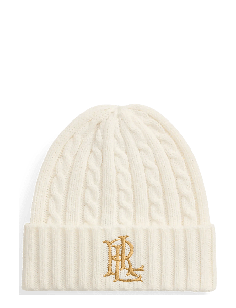 Lauren Ralph Lauren - Embroidered-Logo Cable-Knit Beanie - mössor - cream - 0