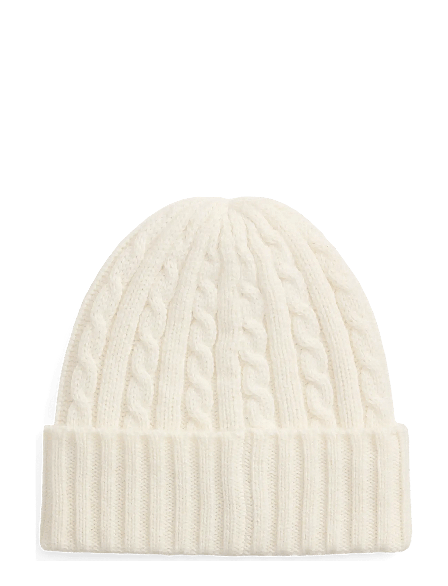 Lauren Ralph Lauren - Embroidered-Logo Cable-Knit Beanie - mössor - cream - 1