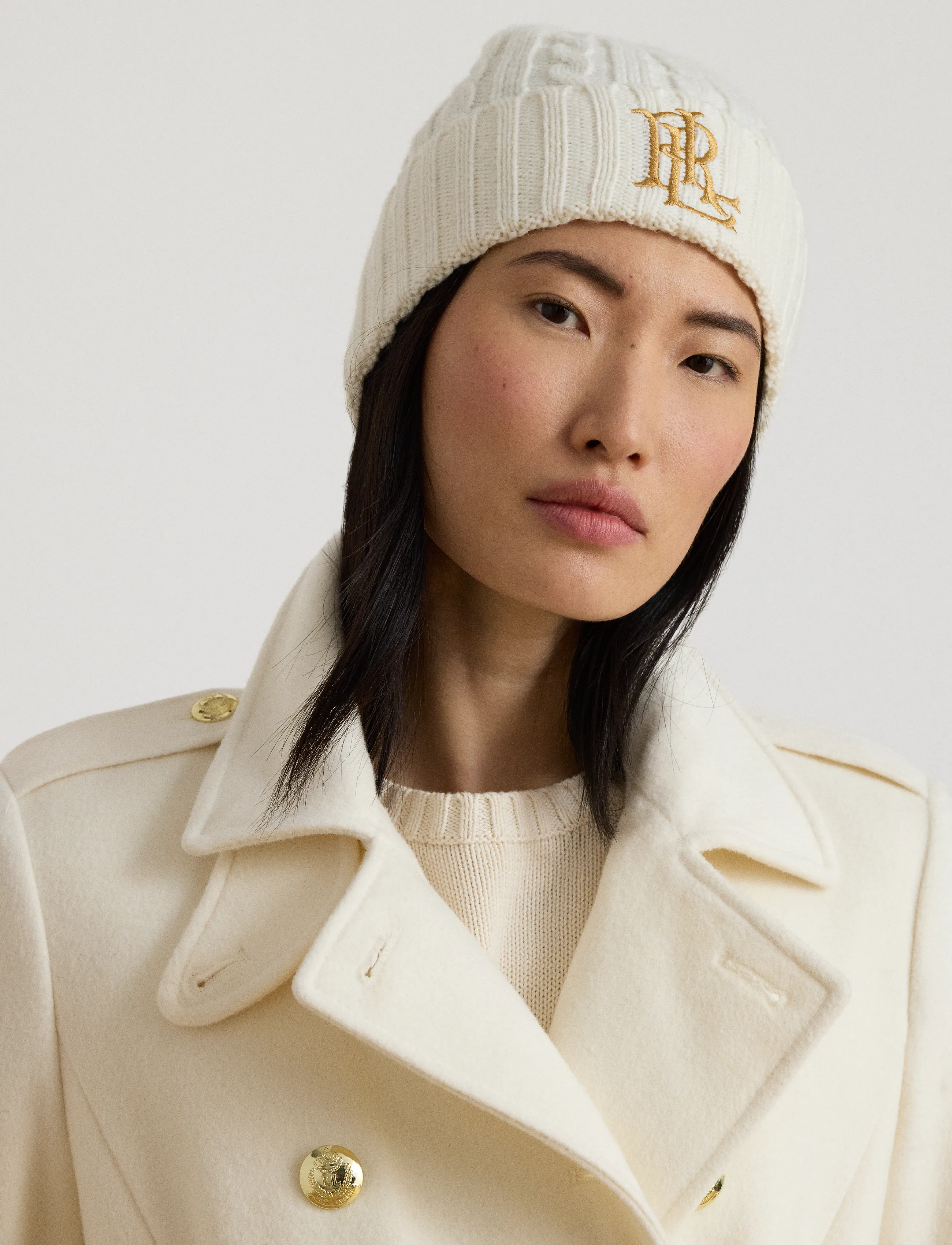 Lauren Ralph Lauren Embroidered-Logo Cable-Knit Beanie - Ralph Lauren - CREAM / cream