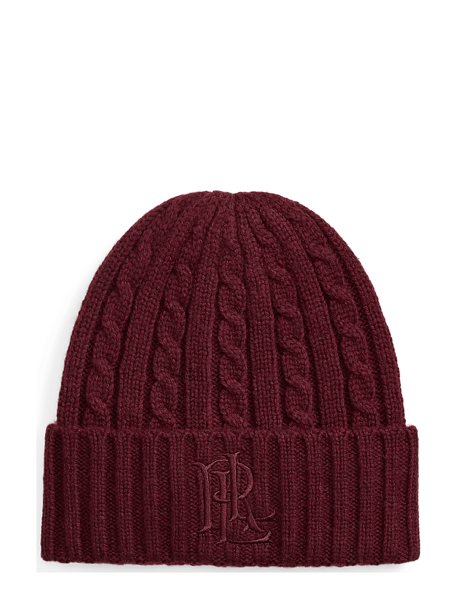 Lauren Ralph Lauren - Embroidered-Logo Cable-Knit Beanie - mössor - dark garnet - 0