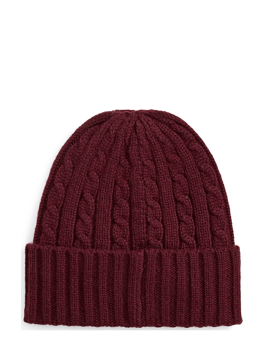 Lauren Ralph Lauren - Embroidered-Logo Cable-Knit Beanie - mössor - dark garnet - 1