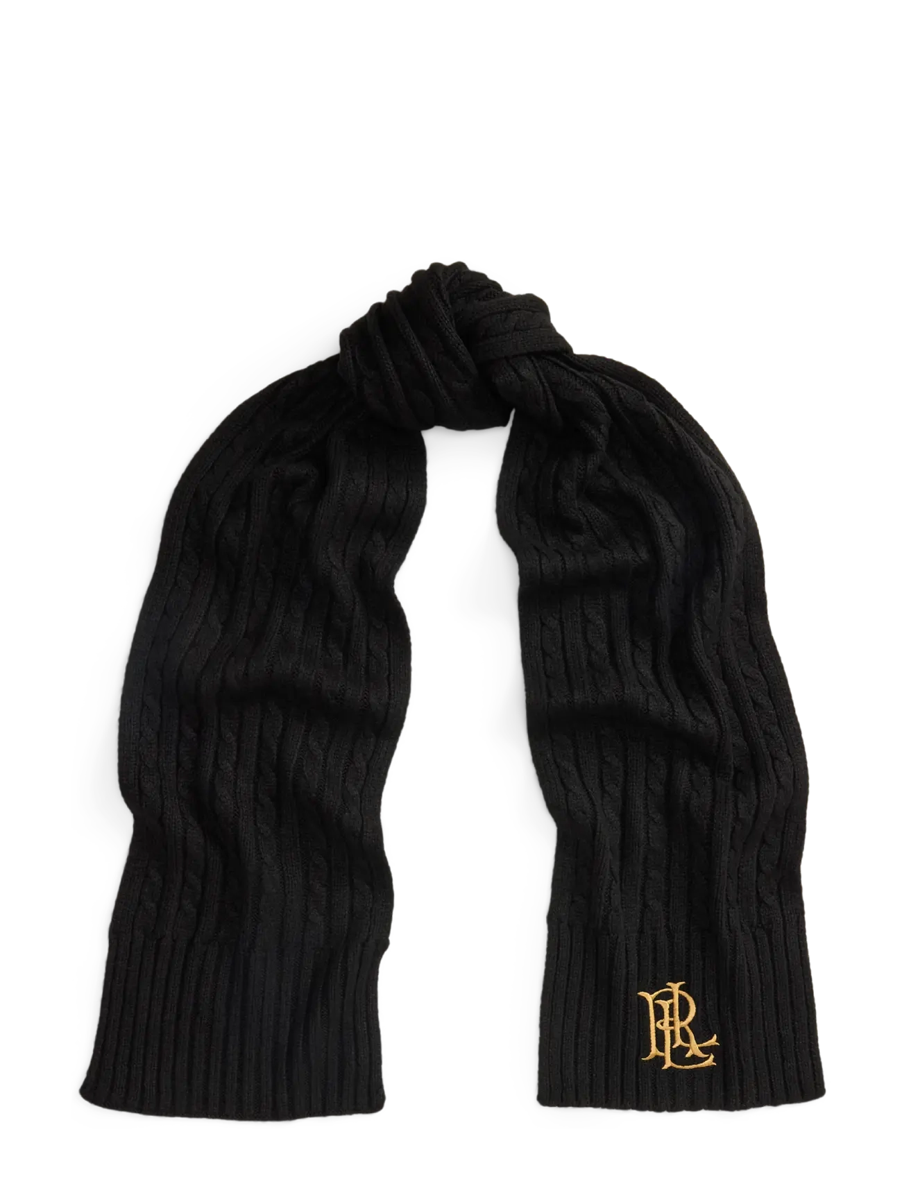 Lauren Ralph Lauren Embroidered-Logo Cable-Knit Scarf - Accessoarer - BLACK / black