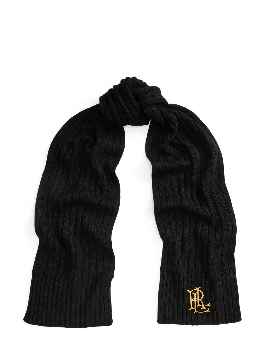 Lauren Ralph Lauren - Embroidered-Logo Cable-Knit Scarf - halsdukar - black - 0