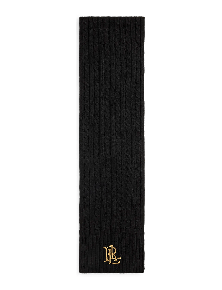Lauren Ralph Lauren - Embroidered-Logo Cable-Knit Scarf - halsdukar - black - 1
