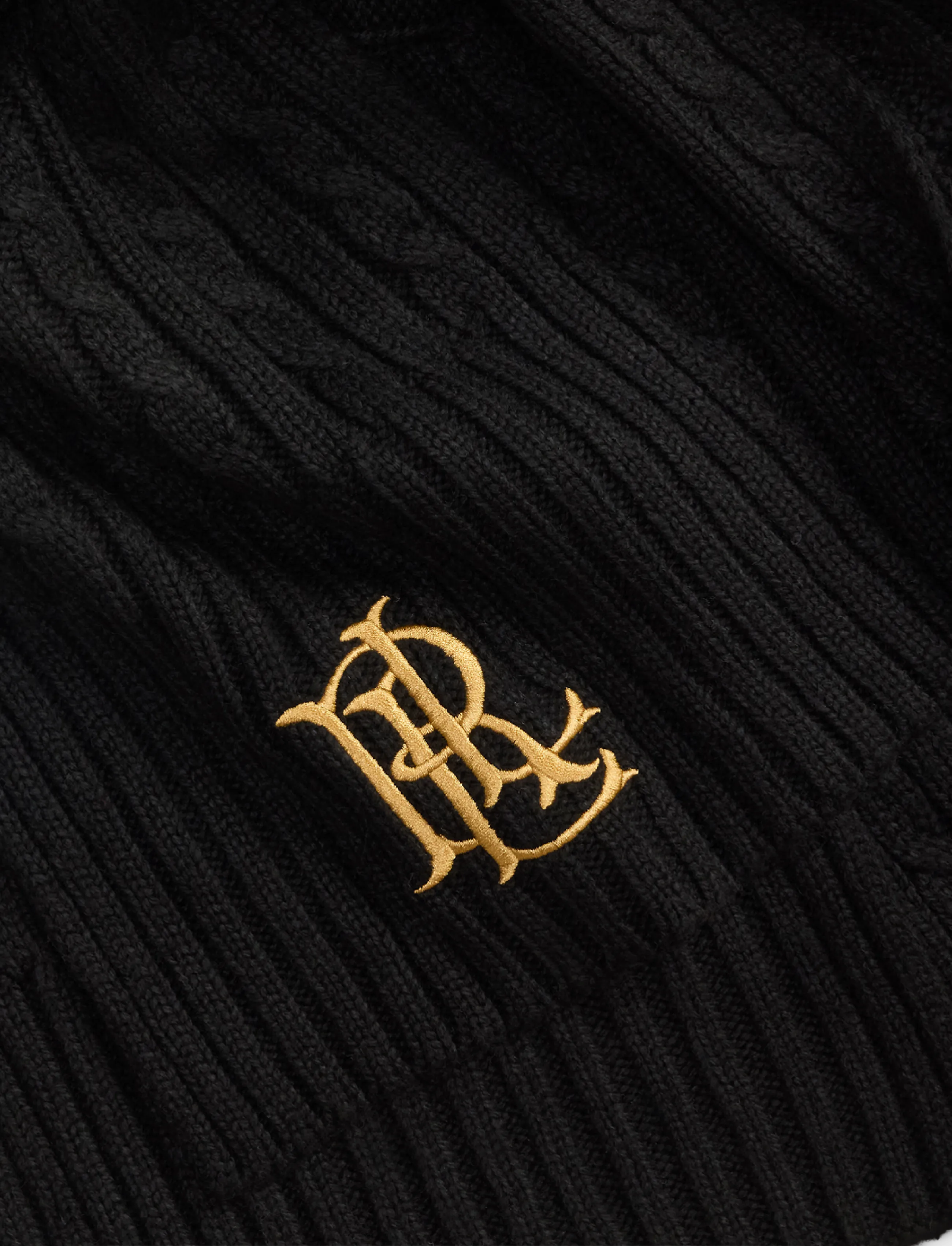 Lauren Ralph Lauren - Embroidered-Logo Cable-Knit Scarf - halsdukar - black - 3