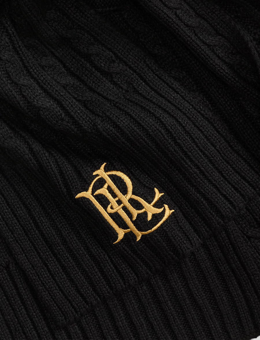Lauren Ralph Lauren - Embroidered-Logo Cable-Knit Scarf - halsdukar - black - 3
