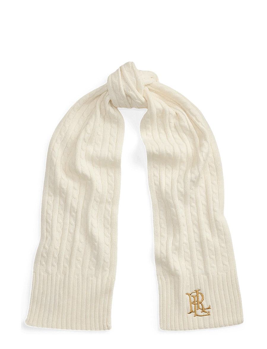 Lauren Ralph Lauren - Embroidered-Logo Cable-Knit Scarf - halsdukar - cream - 0