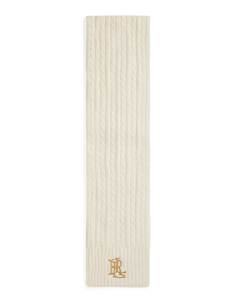 Lauren Ralph Lauren - Embroidered-Logo Cable-Knit Scarf - halsdukar - cream - 1