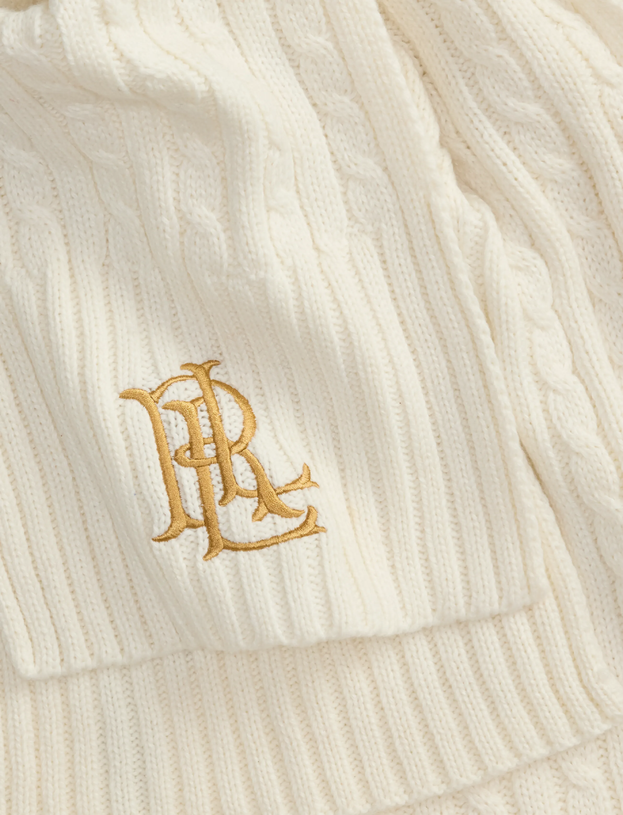Lauren Ralph Lauren - Embroidered-Logo Cable-Knit Scarf - halsdukar - cream - 3