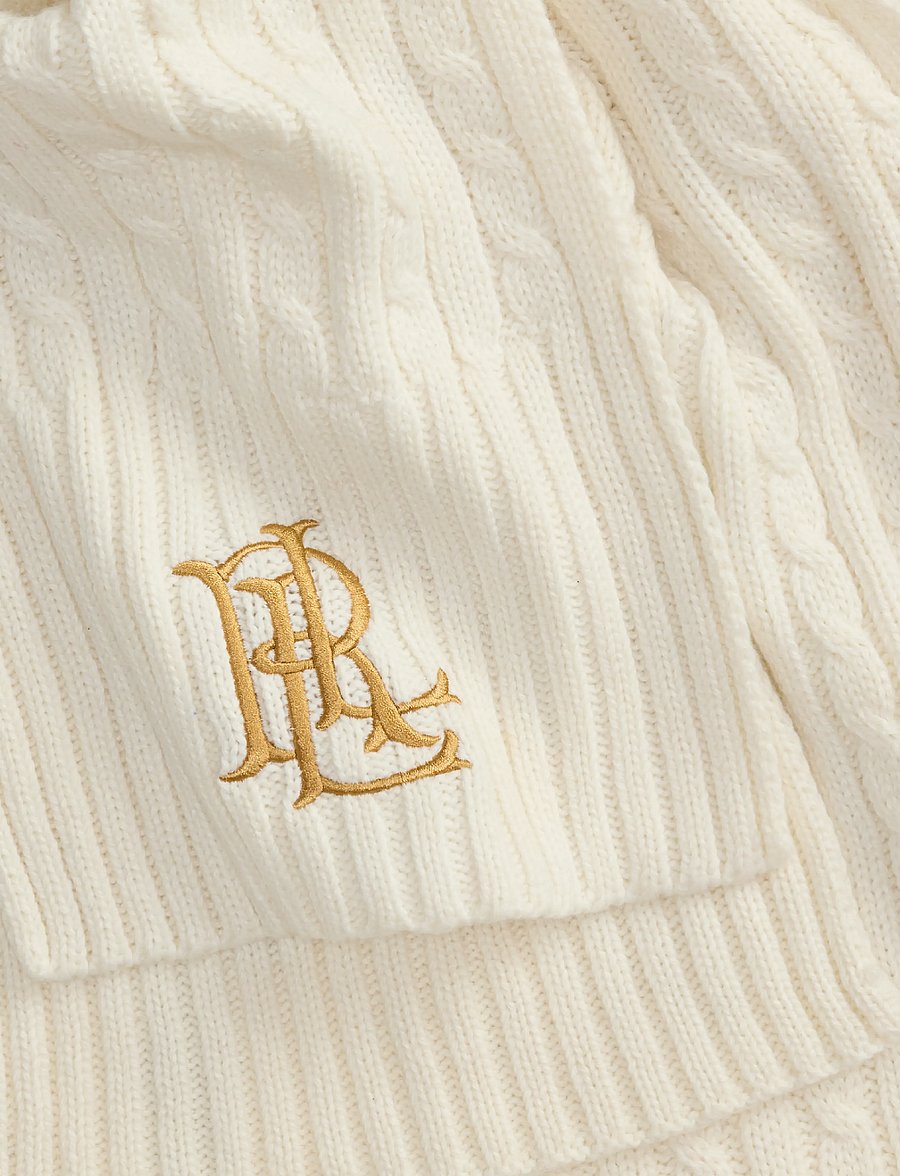 Lauren Ralph Lauren - Embroidered-Logo Cable-Knit Scarf - halsdukar - cream - 3