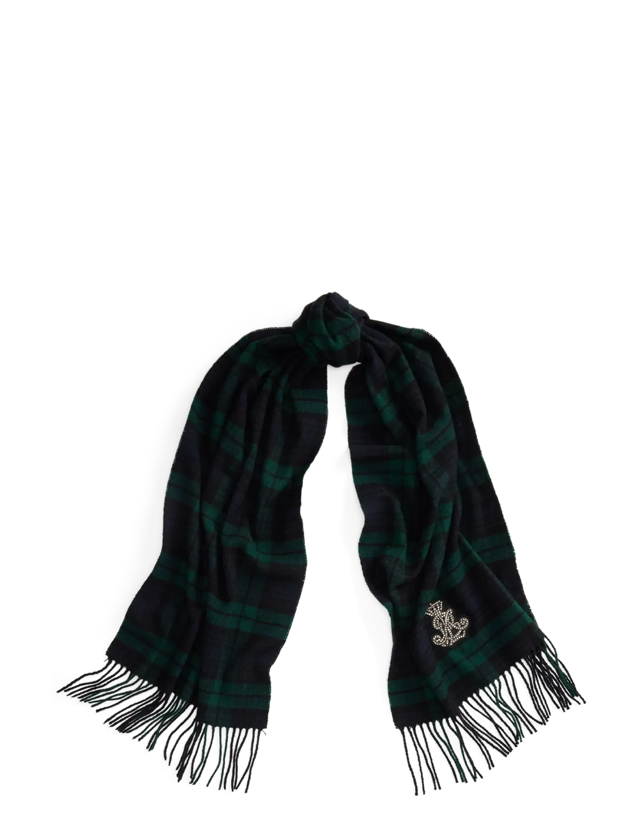 Lauren Ralph Lauren Plaid Embellished-Bullion Wool Scarf - Accessoarer - NAVY/GREEN / navy