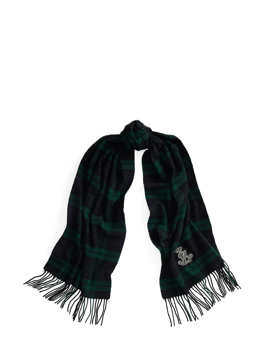 Lauren Ralph Lauren - Plaid Embellished-Bullion Wool Scarf - halsdukar - navy/green - 0