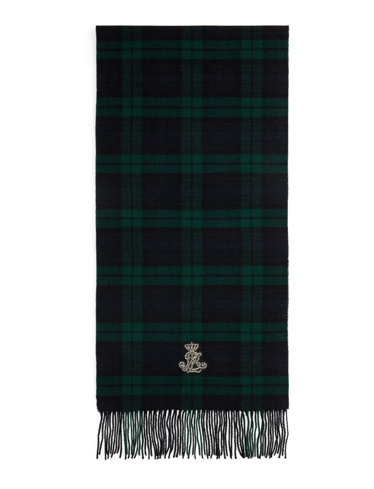 Lauren Ralph Lauren - Plaid Embellished-Bullion Wool Scarf - halsdukar - navy/green - 1