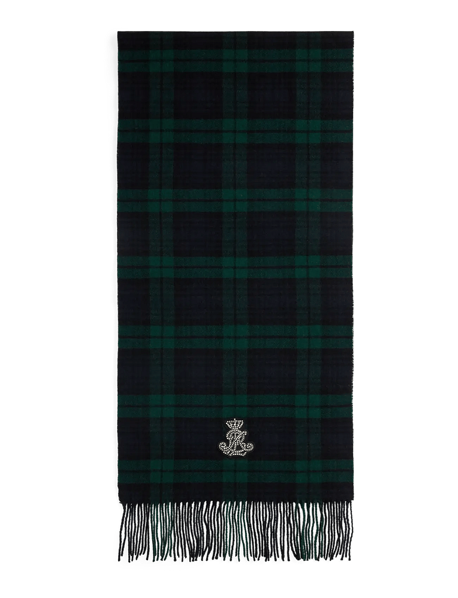 Lauren Ralph Lauren - Plaid Embellished-Bullion Wool Scarf - halsdukar - navy/green - 1