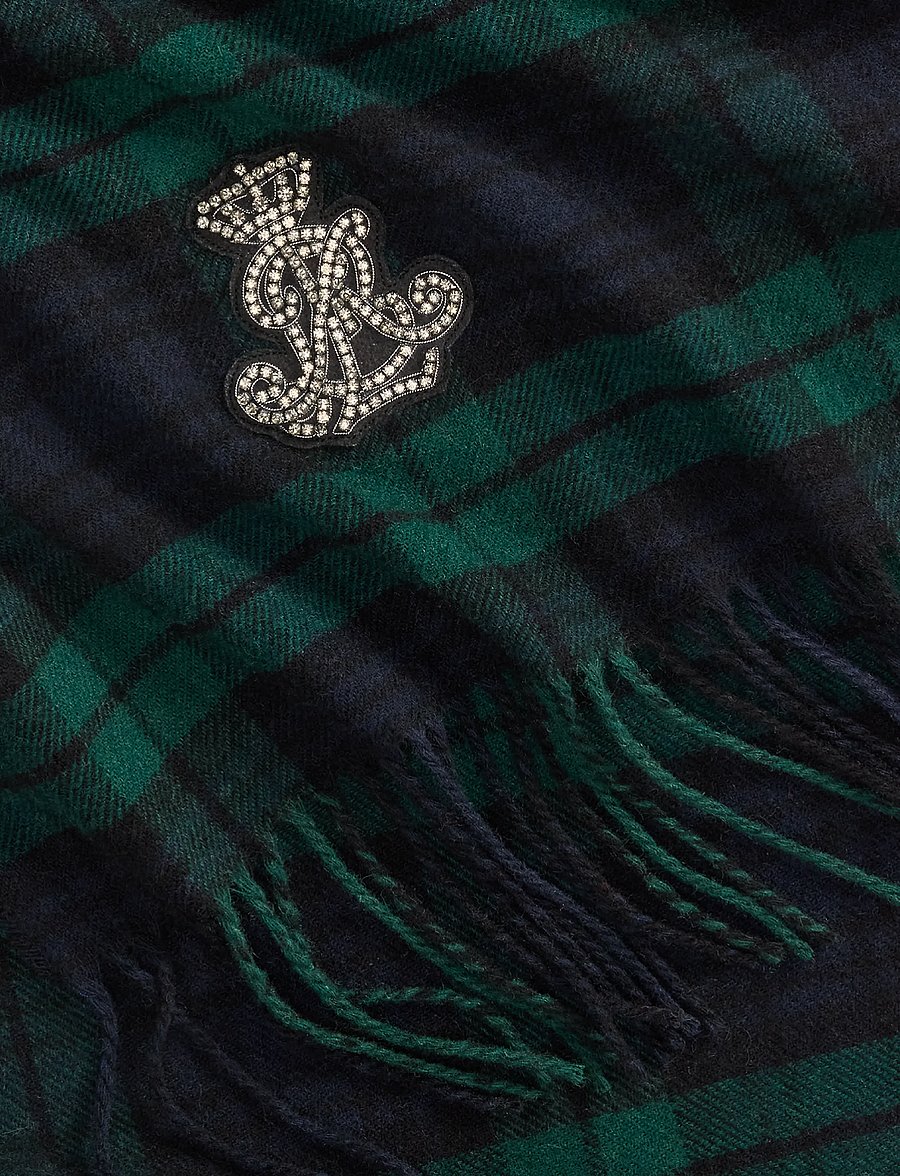 Lauren Ralph Lauren - Plaid Embellished-Bullion Wool Scarf - halsdukar - navy/green - 3
